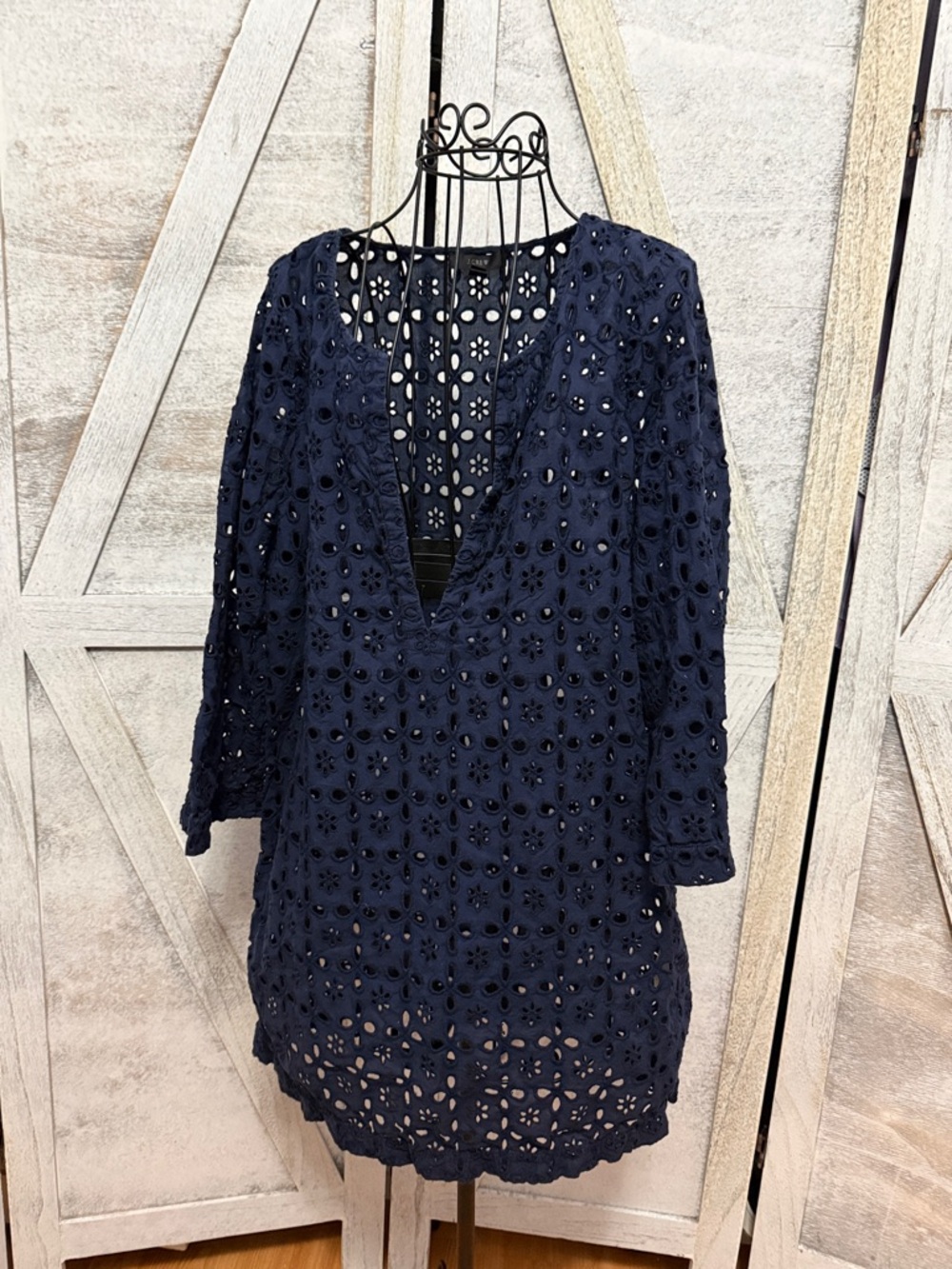J Crew Navy Eyelet Tunic Top